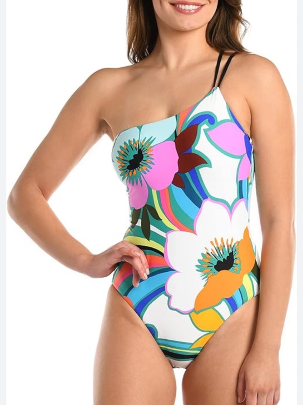 La Blanca Suncatcher One-shoulder lace up back one piece swimsuit size‎ 14